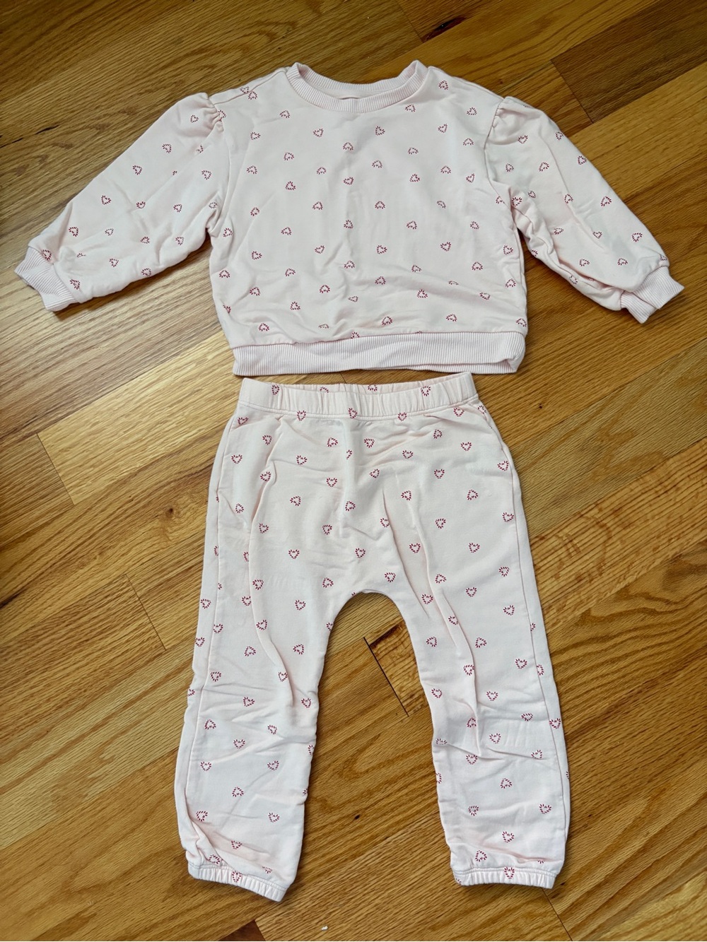 Soft Pink Candy Cane Heart Print Kids Sweat Set